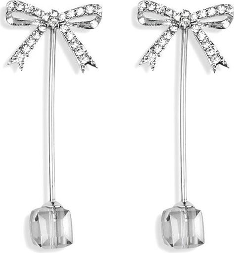 Bông tai nơ đá zircon dáng dài đính hạt