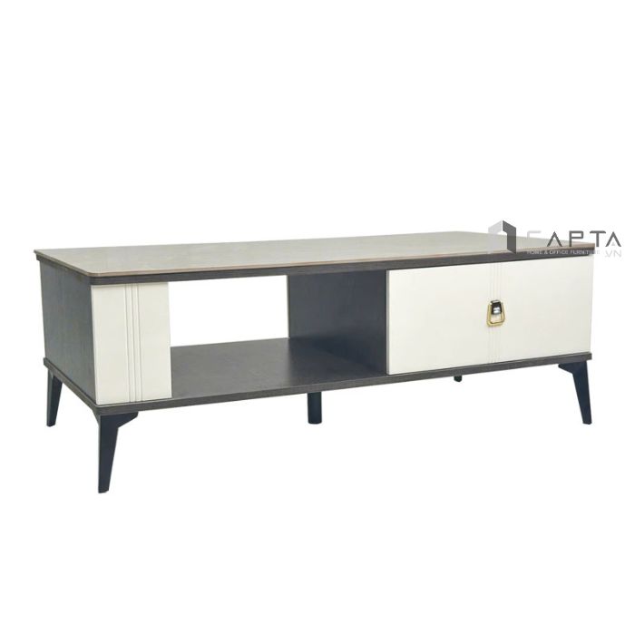 Bàn trà phòng khách mặt chữ nhật TS1006-12E Nội thất Capta Bàn phòng khách mặt đá ceramic xám vân mây nhám khung bàn MDF chân bàn sắt sơn tĩnh điện màu đen hcm