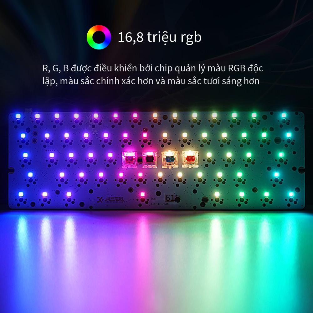 Giao hàng nhanh GK61 bàn phím cơ PCB bo mạch chủ có thể tráo đổi nóng GH60RGB nhịp điệu âm nhạc tùy chỉnh có dây và không dây màu trắng