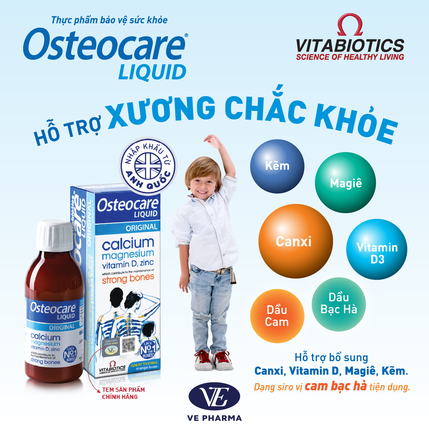 Bộ Sản Phẩm Vitabiotics Cho Bé OSTEOCARE Chắc Khỏe Xương 200ML Và WELLKID Nâng Cao Sức Khỏe 150ML