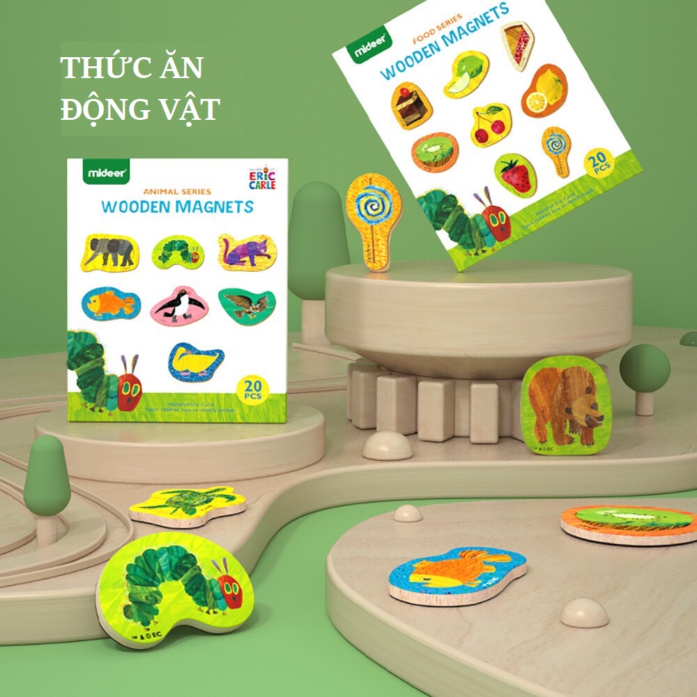 Bộ xếp hình nhận biết Hoa Quả, Thức Ăn bằng gỗ nam châm - chính hãng Mideer Wooden Magnet