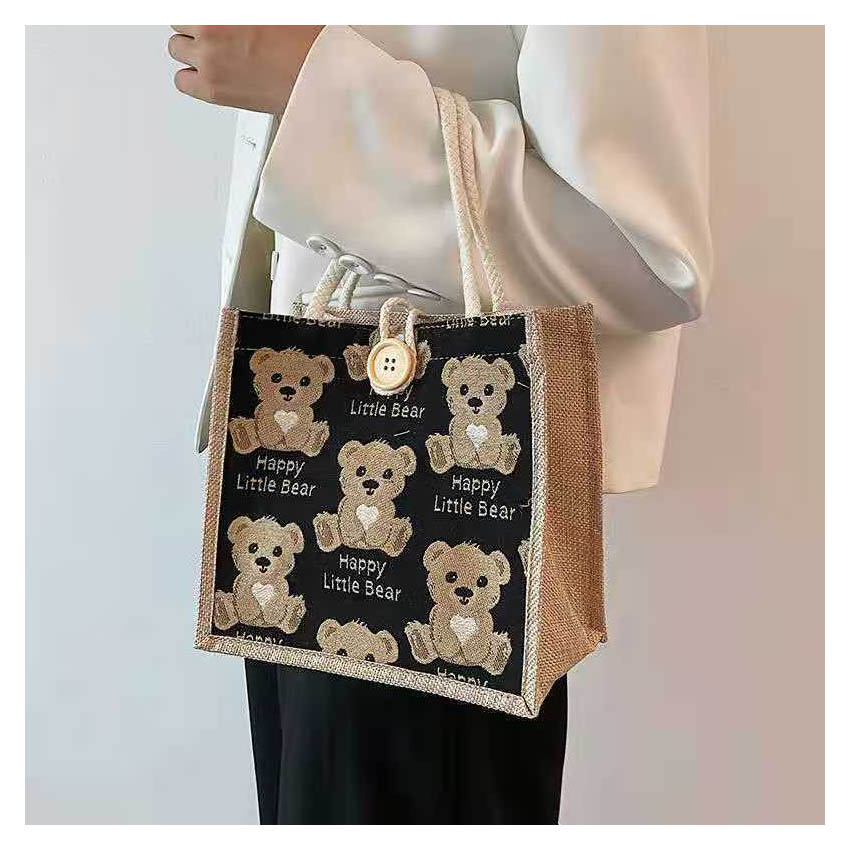 Túi xách nữ dễ thương NASI T1025 túi cói hình gấu cầm tay đẹp có dây kéo hoặc gài nút thời trang cho nữ công sở, học sinh