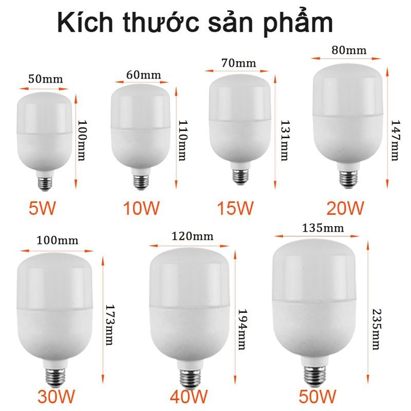 Bóng đèn Led trụ nhôm 60w 50w 40w 30w 20w 10w 5w Thiết Bị Điện ánh sáng trắng tiết kiệm điện 80% bảo hành 1 năm