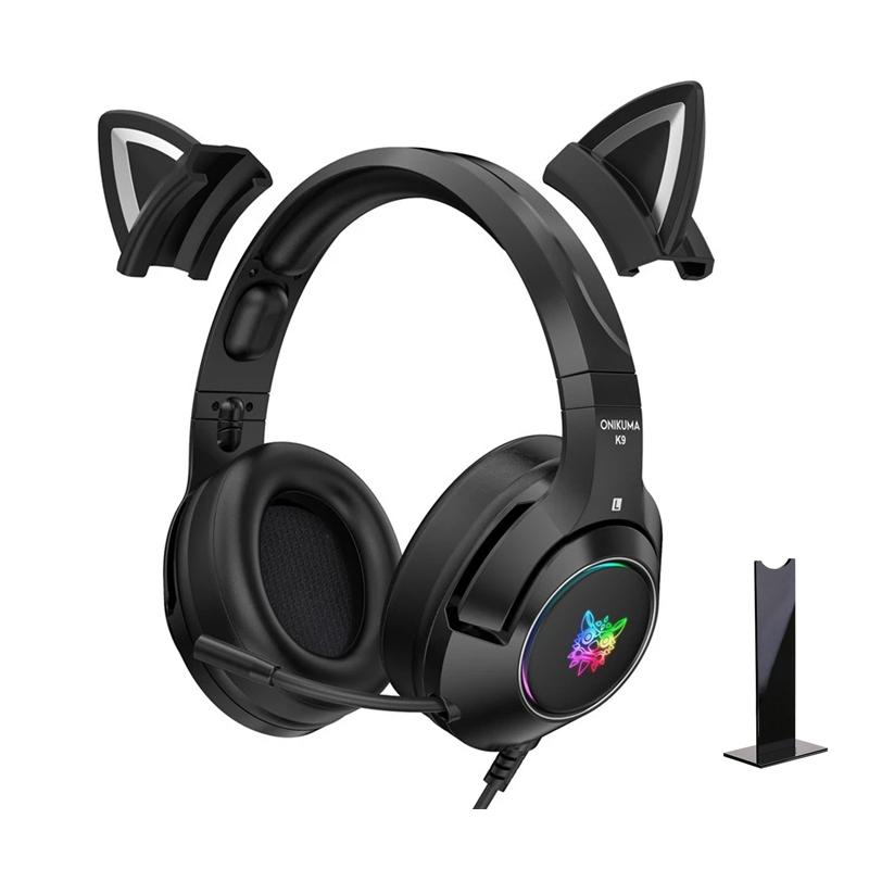 Hàng Mới Về K9 Đen Quỷ Phiên Bản Mèo Tai Tai Nghe Chuyên Game Có Mic RGB Dạ Quang Có Dây Game Thủ Tai Nghe Dành Cho Điện Thoại Máy Tính