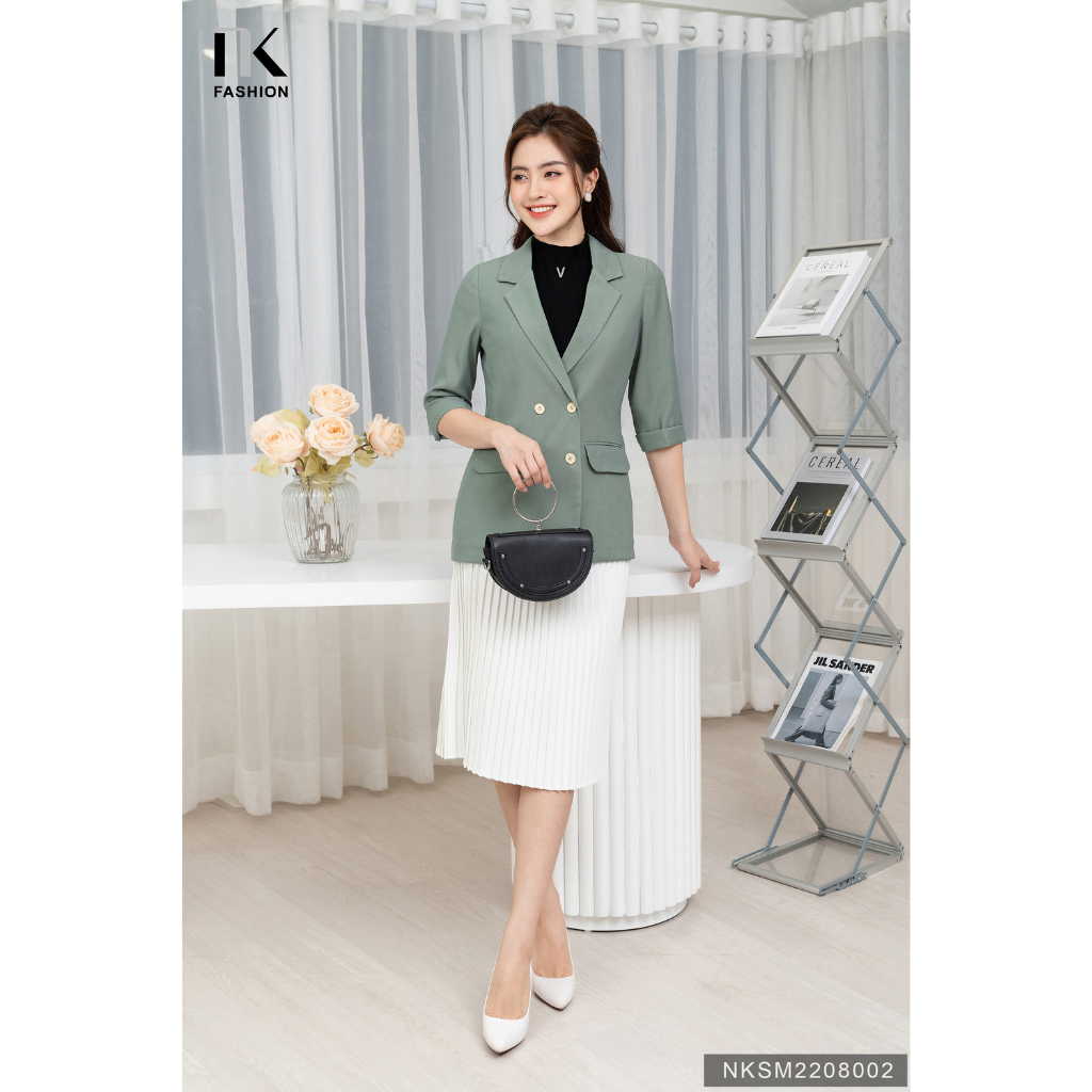 Áo Ký Giả Tay Lỡ Cổ Ve NK FASHION NKSM2208002 Dáng Suông ,Thời Trang Công Sở