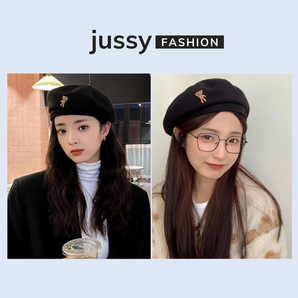 Mũ Nồi Icon Gấu Dễ Thương Jussy Fashion Mũ Beret Nữ Chất Vải Nỉ Phong Cách Vintage Nhiều Màu Sắc Hot Trend