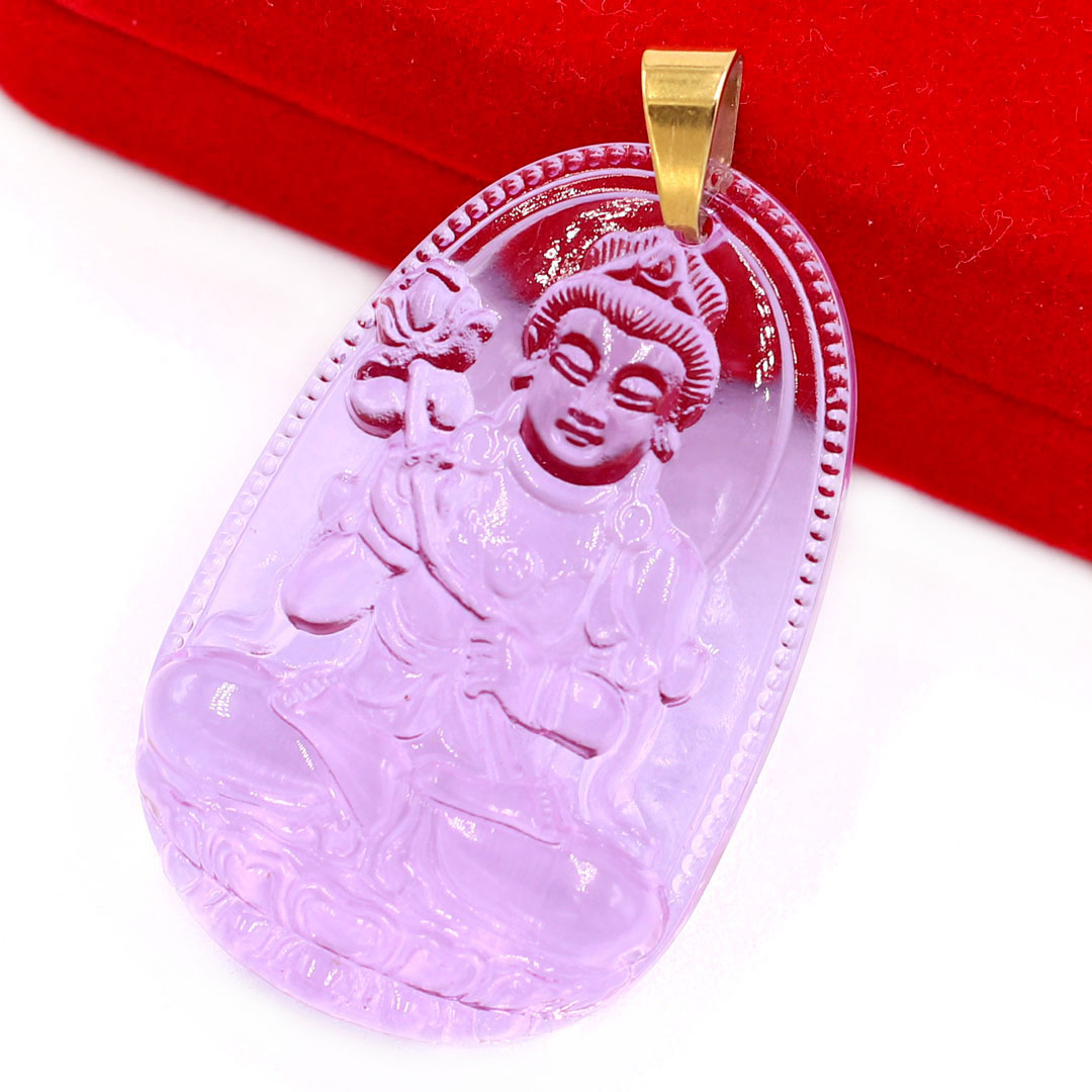 Mặt Dây Chuyền Phật Đại Thế Chí Bồ Tát Đá Pha Lê Tím Size Nhỏ 3.6cm & Size Lớn 5cm- Tặng Kèm Móc Inox - Phong Thủy 868 - May Mắn - Bình An