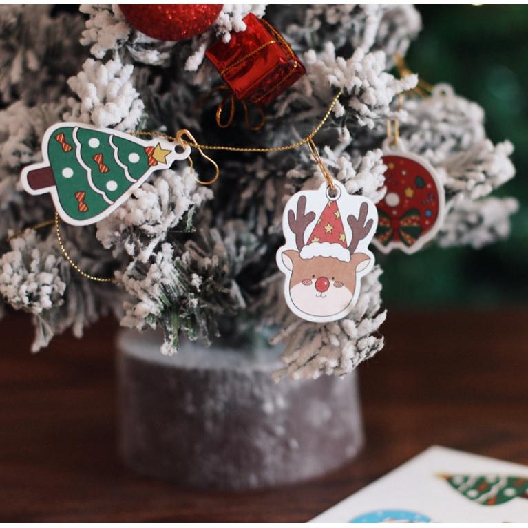 Set 36 thẻ treo trang trí Giáng sinh hình ông già Noel cây thông dễ thương