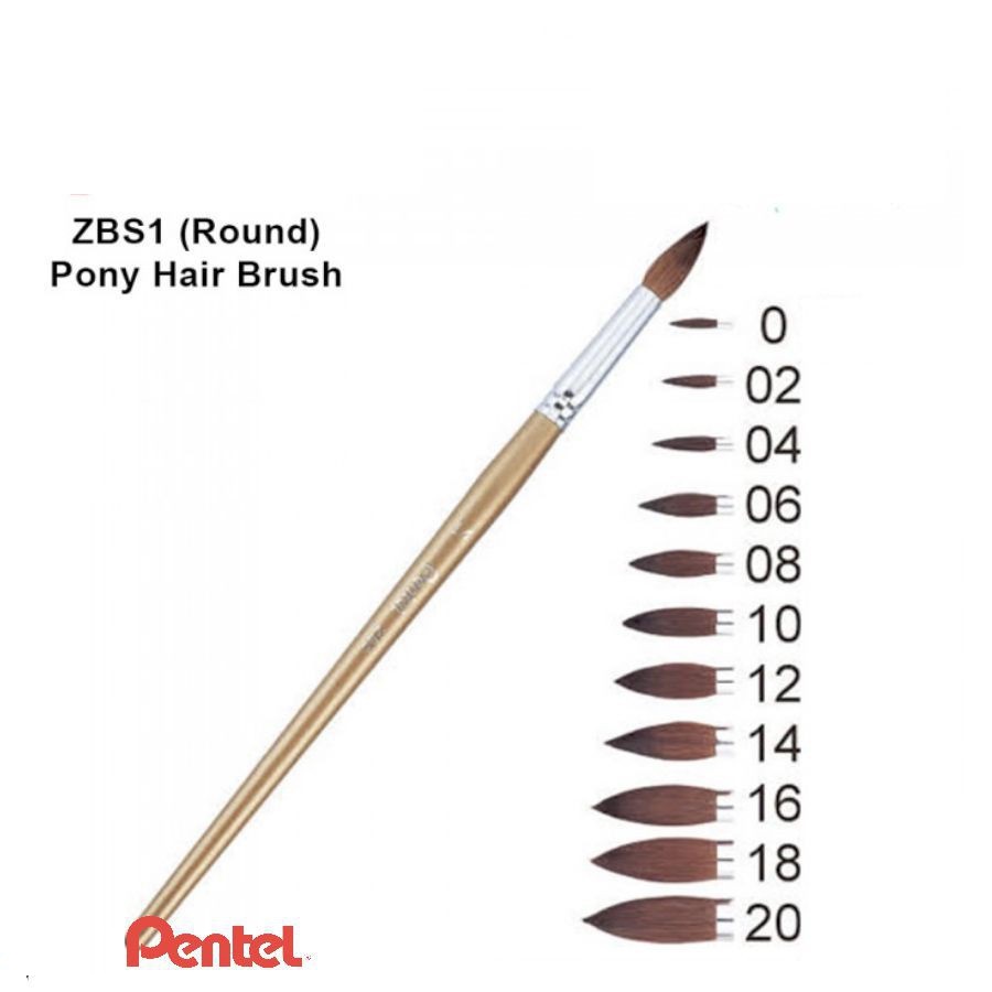 Cọ vẽ Pentel ZBS1 Làm Từ Lông Đuôi Ngựa | Cọ Đầu Tròn Các Số 0/ 2/ 4/ 6/ 8/ 10/ 12/ 15/ 16/ 18/ 20