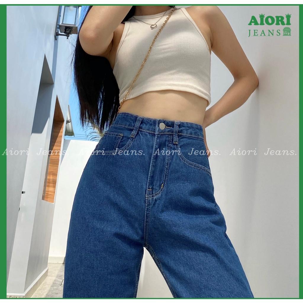 Quần Jeans Nữ, Quần Bò Nữ Aiori Ống Rộng Cạp Cao Trơn Kiểu Bò Suông Phong Cách Thời Trang Hàn Quốc Ulzzang_Mã A003 - Xanh Nhạt, Xanh Nhạt