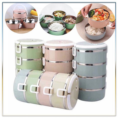 Hộp Ủ Cơm, Cặp Lồng Cơm Lúa Mạch, Hộp Giữ Nhiệt Đồ Ăn Ruột Inox 4 Tầng Tiện Dụng - Giao Màu Ngẫu Nhiên