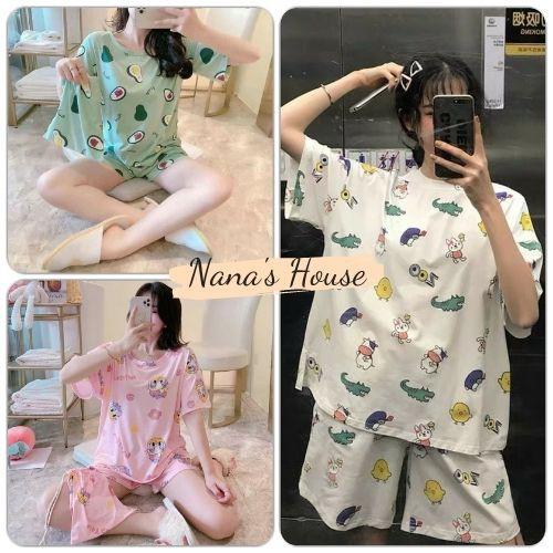 Bộ Mặc Nhà Quần Đùi + Áo Thun Zoo Nana's House -  Set mặc nhà nữ mùa hè quần short và áo thun cổ tròn