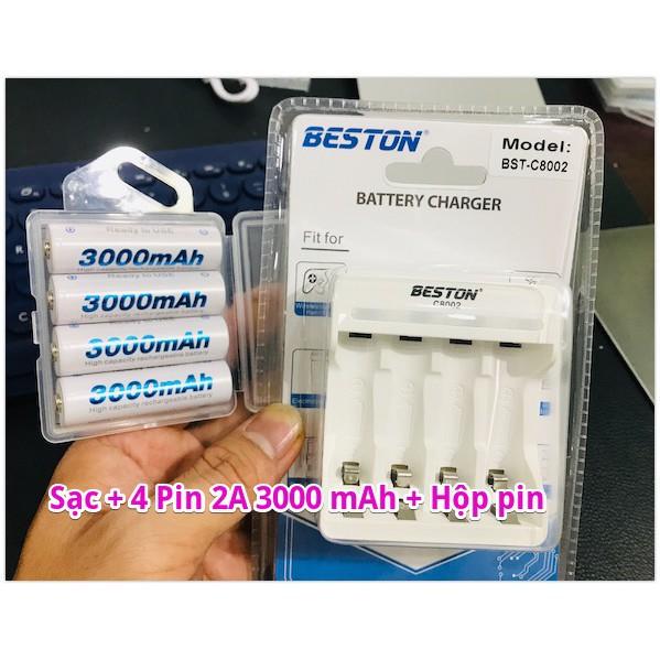 Combo Pin Và Sạc Aa/aaa Hãng Beston Cho Mic Không Dây, Máy Ảnh, Điều Khiển, Đèn Flash