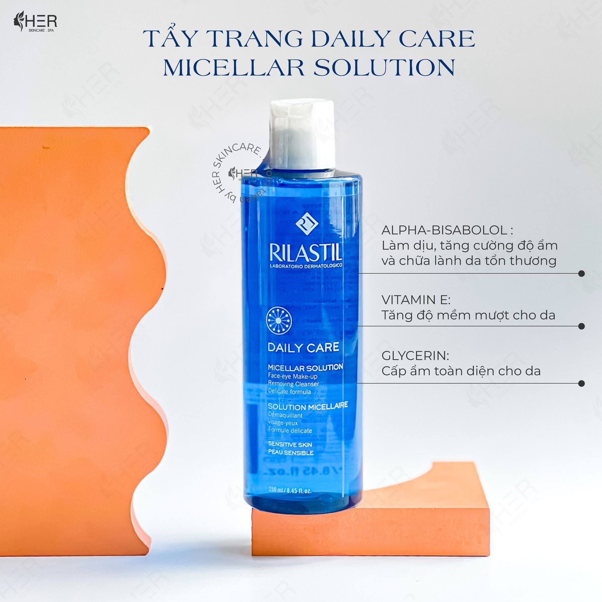 Tẩy trang cho vùng mặt và mắt Rilastil Daily Care Micellar Solution 250ml