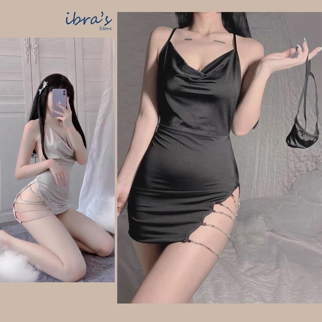 Váy Ngủ Sexy Gợi Cảm iBRA'S STORE Đồ Ngủ Sexy Nữ Xẻ đùi phối dây Quyến Rũ Nóng Bỏng Tặng Quần Lót Lọt Khe iBRA V3