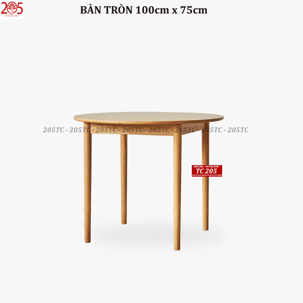 BÀN TRÒN 1M GỖ CAO SU 100% -   205TC 100cm Round Wooden Dining Table - Natural