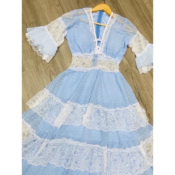 Đầm maxi bi tầng phối ren