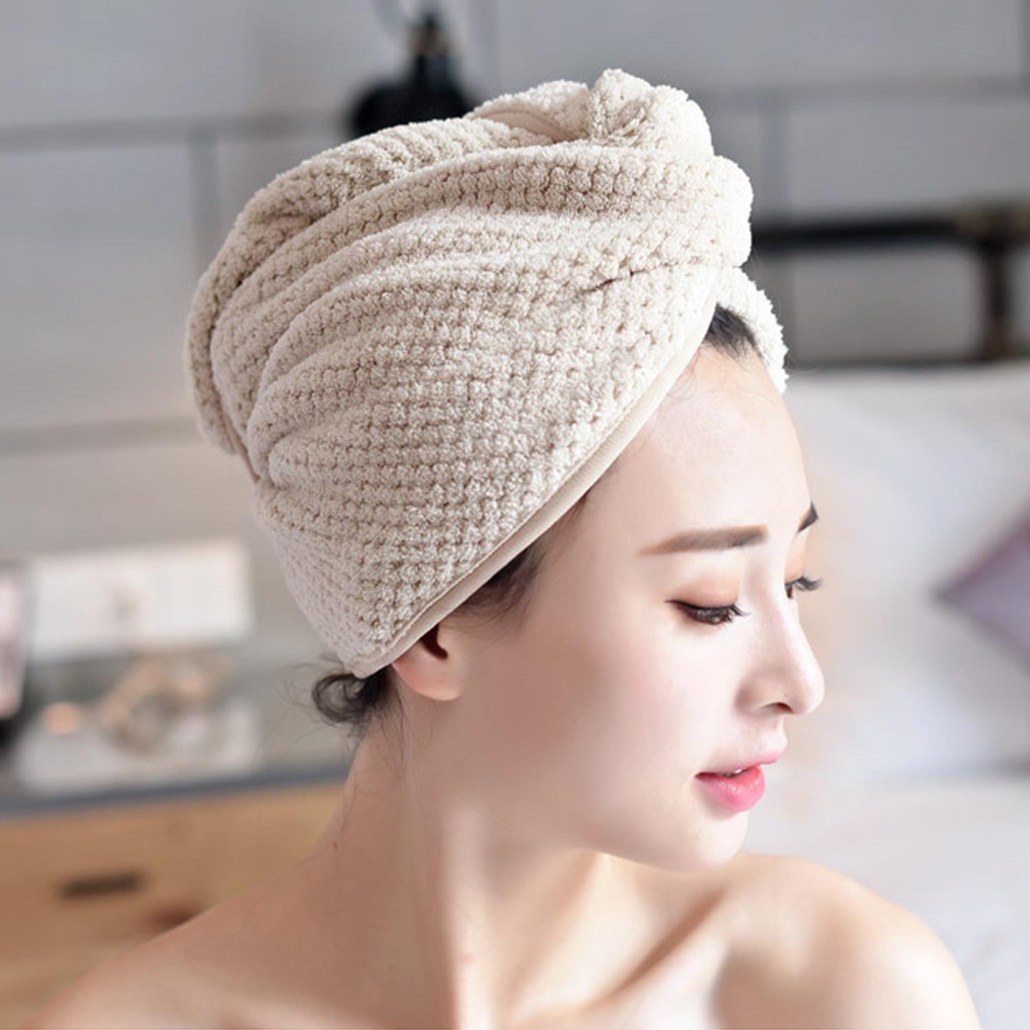 Khăn ủ tóc quấn đầu lông cừu nhanh khô siêu thấm nước cao cấp có nút