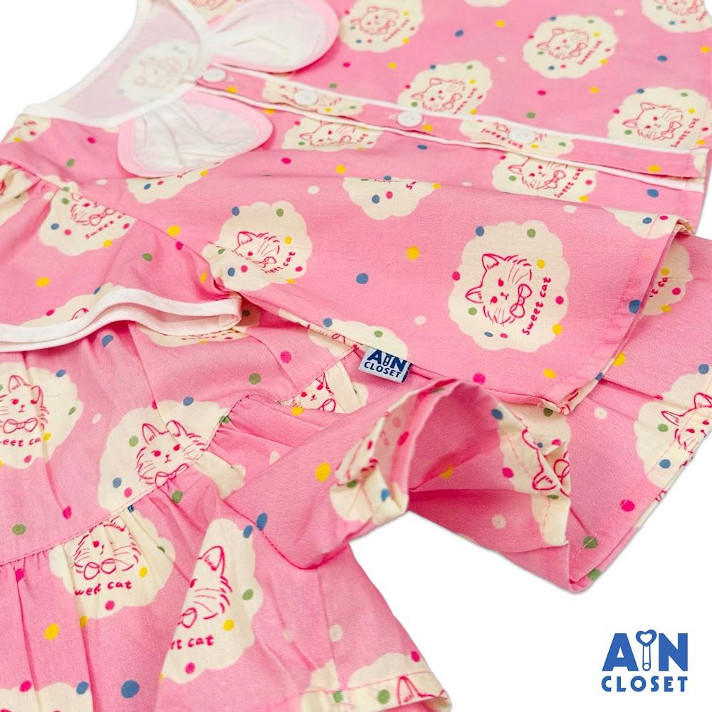 Bộ quần áo Ngắn bé gái hoạ tiết Mèo Hồng Cotton - AICDBGTD0POU - AIN Closet