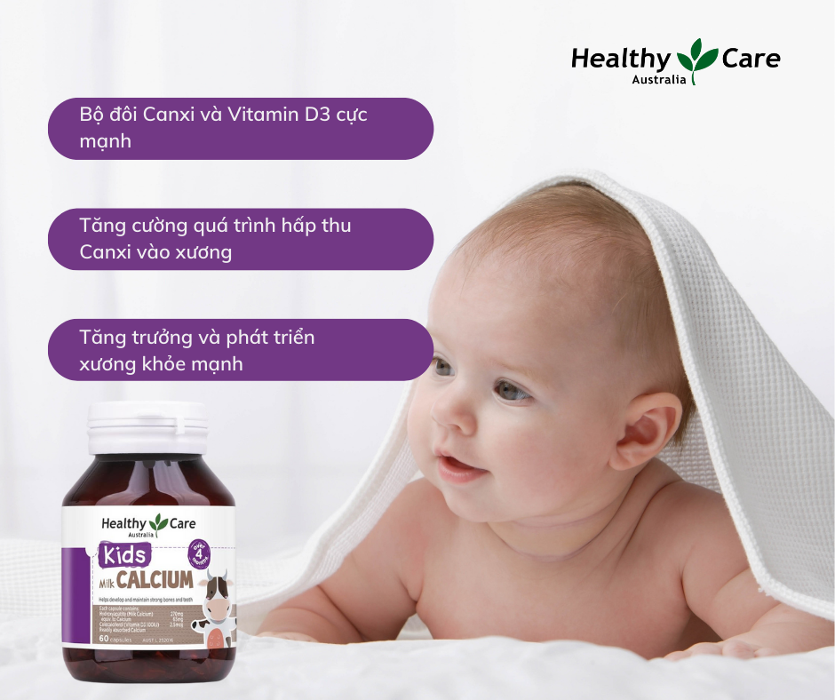 Canxi cho bé Healthy Care Kids Milk Calcium Úc, Hỗ trợ tăng trưởng chiều cao, hệ thống xương, răng, bé ngủ ngon không trằn trọc đêm - OZ Slim Store