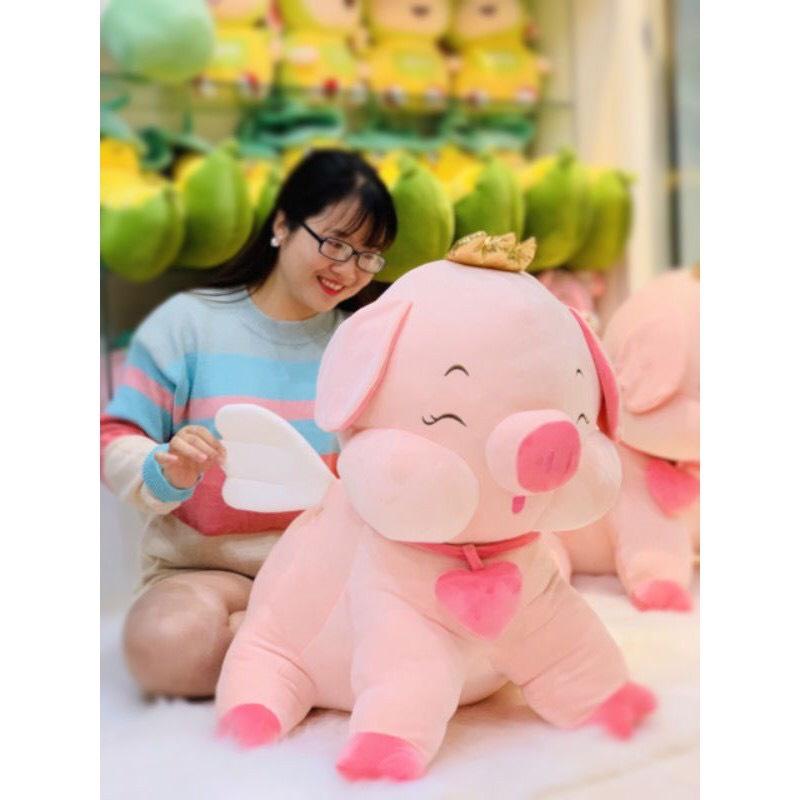 Gấu Bông Thú Lợn Nhồi Bông Heo Vương Miện Đeo Tim Ngồi Gối Ôm Màu Hồng Siêu To Khổng Lồ-TB07