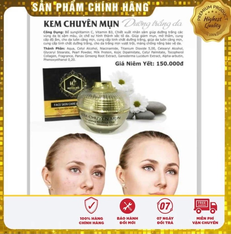 Kem trị mụn Huỳnh Đỗ 50g giảm mụn, trắng mờ thâm nám, chống nắng