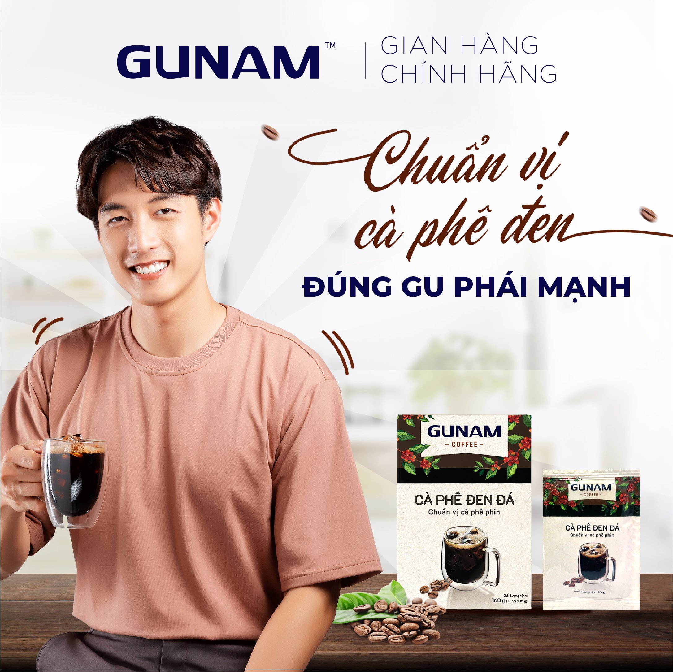 Combo 2 hộp cà phê hòa tan GUNAM cà phê đen đá (hộp 10 gói x 16g)