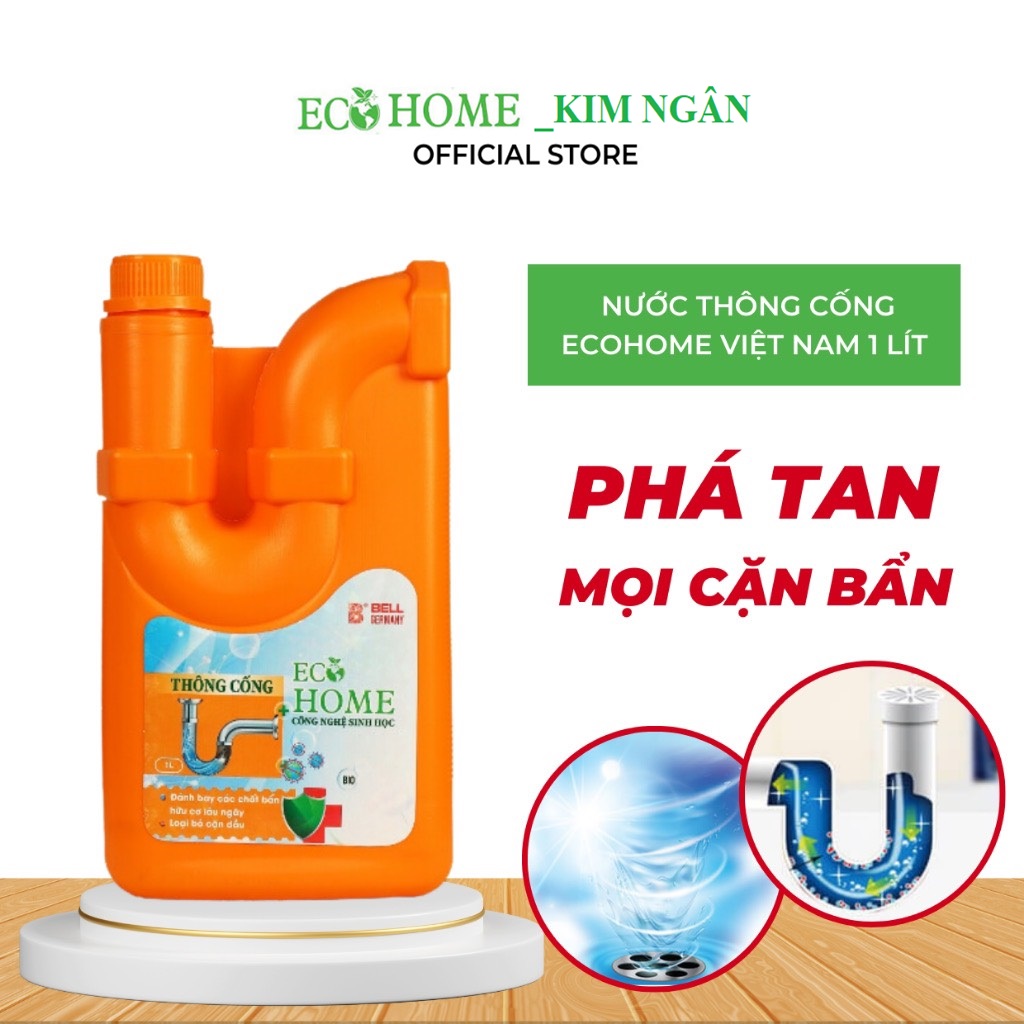 Nước Thông Cống Công Nghệ Sinh Học ECOHOME 1 Lít Giúp Phân Hủy Nhanh Chóng Các Chất Hữu Cơ Trong Đường Ống Thoát Nước