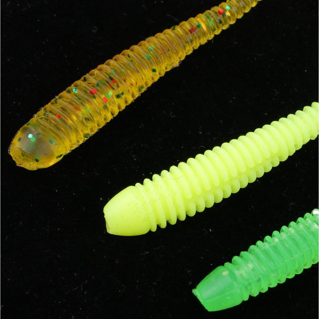 10pcs Lifelike T Tail Soft Worm Fishing Lures Grub Jig Head Baits Earthworm
