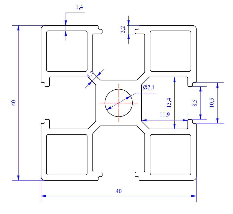 Nhôm định hình 40x40 (LWA-441481700-4) - Miễn phí cắt theo kích thước yêu cầu (Giá đã bao gồm VAT)