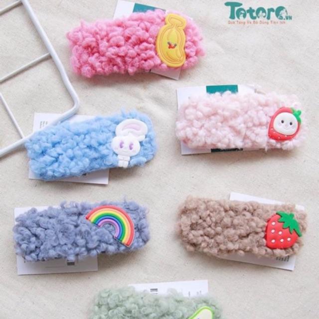 Kẹp tóc lông xù hình quả bơ - trứng