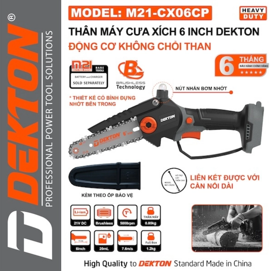 THÂN MÁY CƯA XÍCH PIN 6 INCH (15CM) MOTOR BRUSHLESS MẶT BÍCH NHÔM M21-CX06CP DEKTON - HÀNG CHÍNH HÃNG
