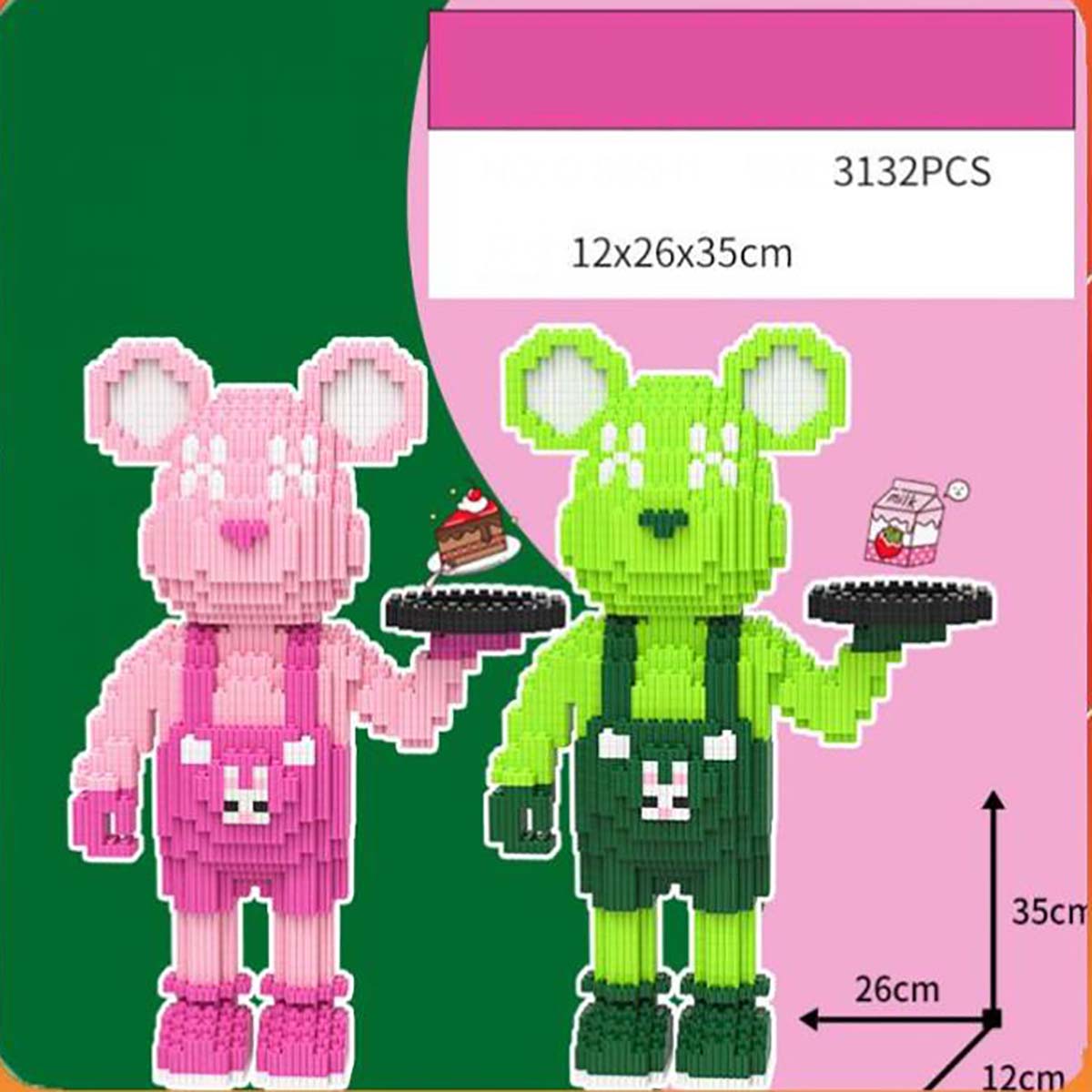 Combo 2 Mô Hình Lắp Ráp 3d Gấu Bearbrick 36cm Có Ngăn Kéo Đèn Búa Nhân Vật Khổng Lồ Size Cỡ To Lớn Chi Tiết Cute Đẹp Giá Rẻ