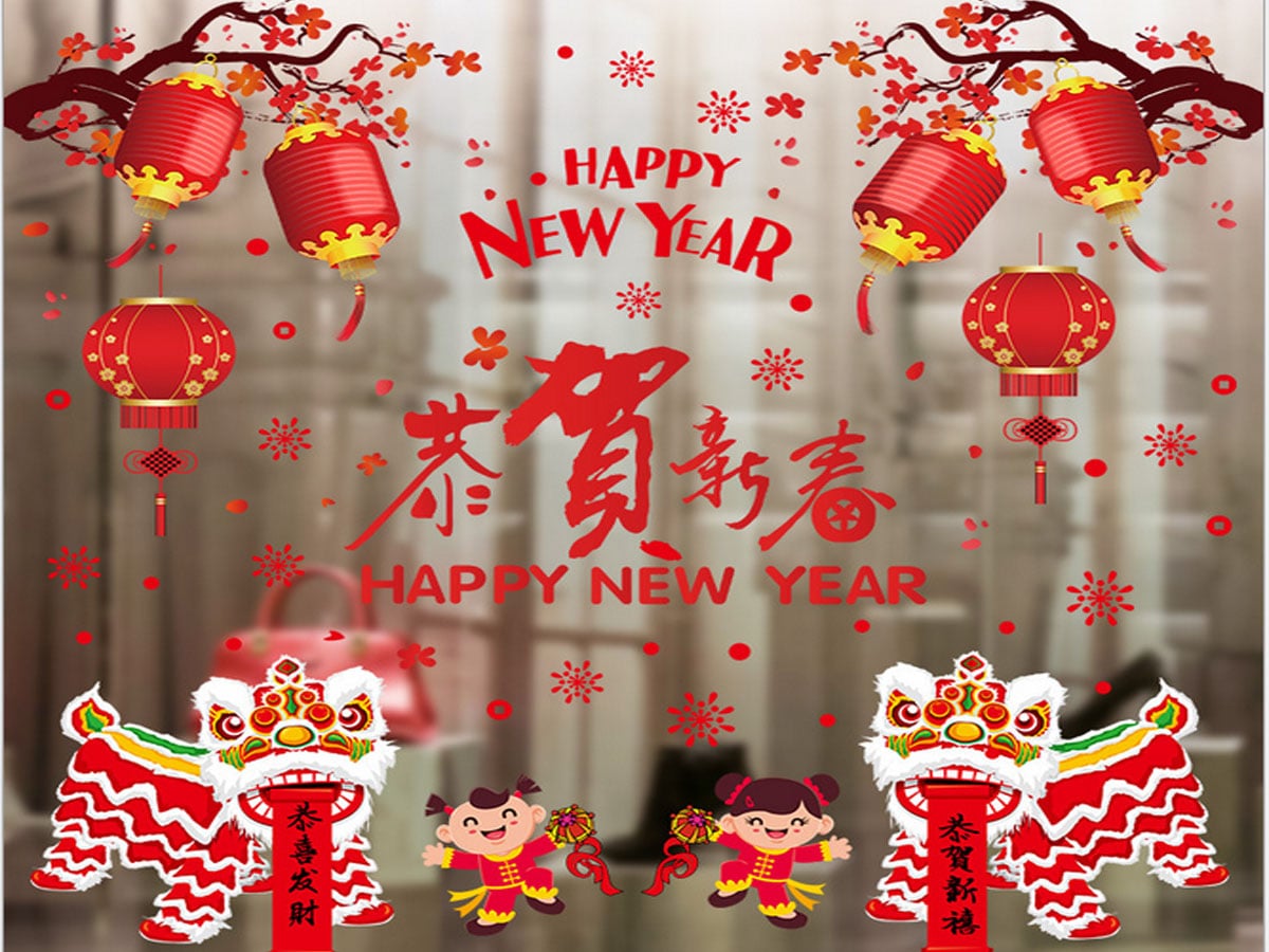 DECAL TẾT ĐÀO PHÁO ĐỎ