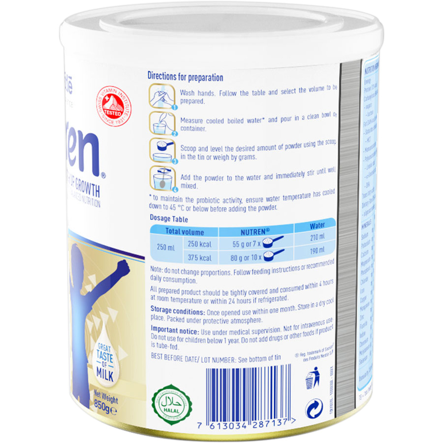 Combo 3 lon sữa dinh dưỡng Nutren Junior 850g - Tặng áo mưa Nutren [BAO BÌ MỚI]