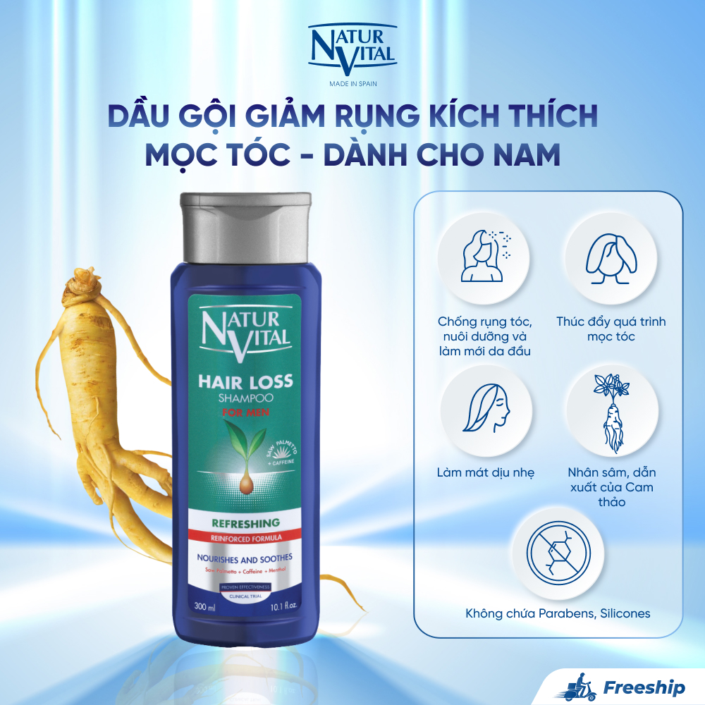Dầu Gội NaturVital Refreshing Hair Loss For Men Dành Cho Nam, Giảm Rụng, Tăng Cường Mọc Tóc, Nuôi Dưỡng & Làm Mới Da Đầu