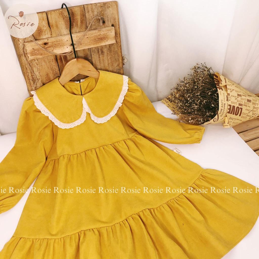 Váy nhung vàng cổ sen ROLIA , chất nhung dày dặn mặc tết cho bé yêu từ 9-45kg V66