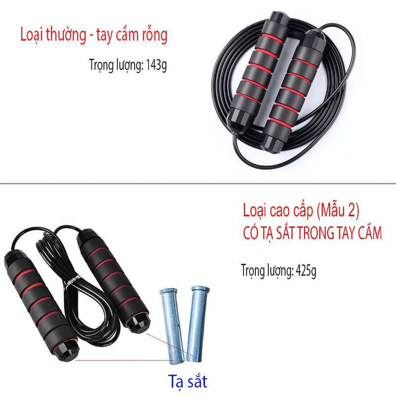 Dây Nhảy Tập Thể Dục Thể Thao, Dây Nhảy MUAY, BOXING Lõi Thép (Tạ Sắt) Cao Cấp 2,7m Siêu Rẻ Có Thể Cắt Bớt Dây