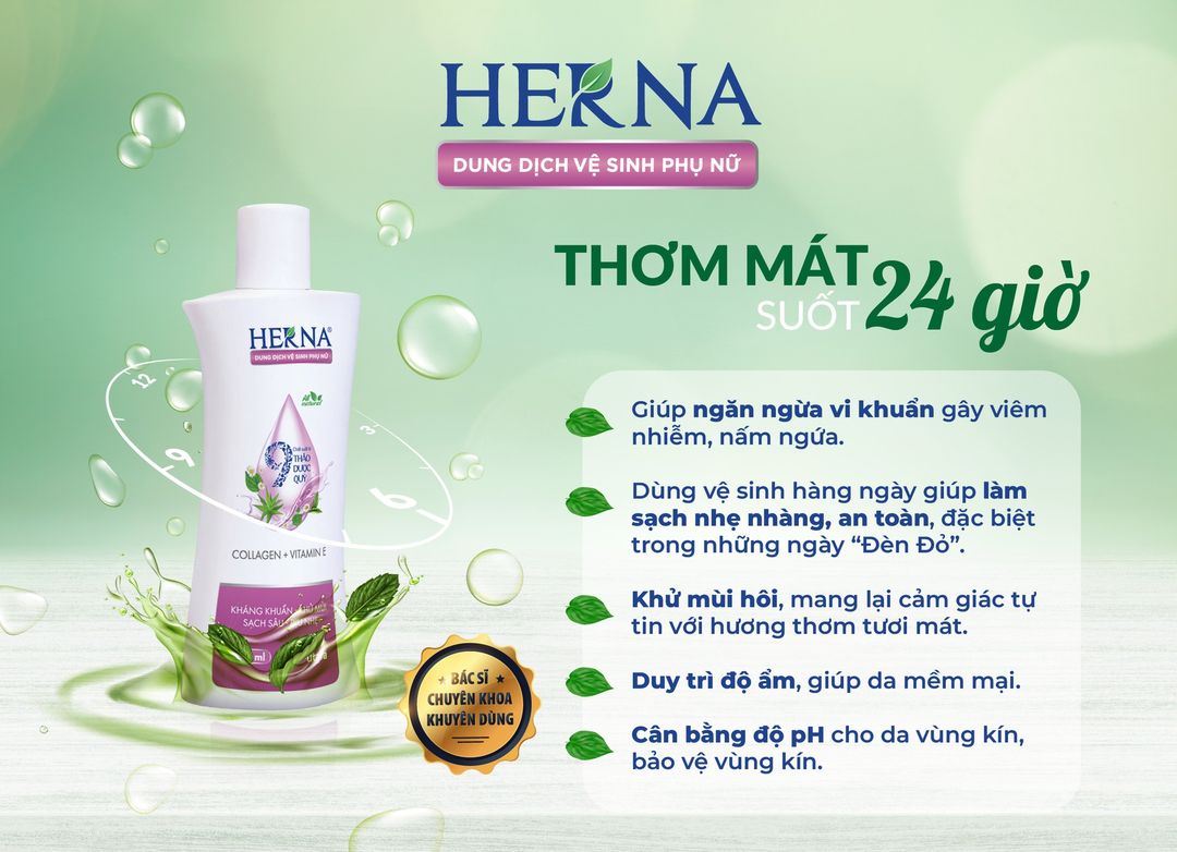 Dung dịch vệ sinh phụ nữ Herna - Kháng khuẩn - Khử Mùi - Sạch Sâu - Dịu Nhẹ