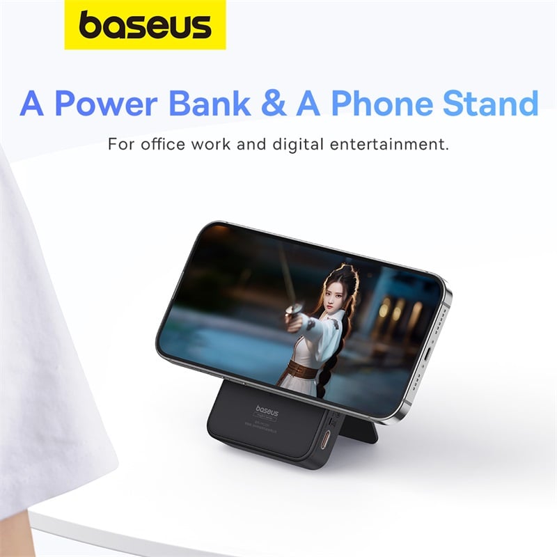 Pin Sạc Không Dây Nam Châm Baseus MagPro Magnetic Bracket Wireless 5000mAh 20W ( tích hợp chân đế giữ điện thoại) - Hàng chính hãng