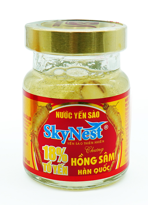 Nước yến sào SkyNest 18% Tổ yến chưng Hồng Sâm Hàn Quốc, Lọ 70ml - lát Hồng sâm thật, bồi bổ sức khỏe