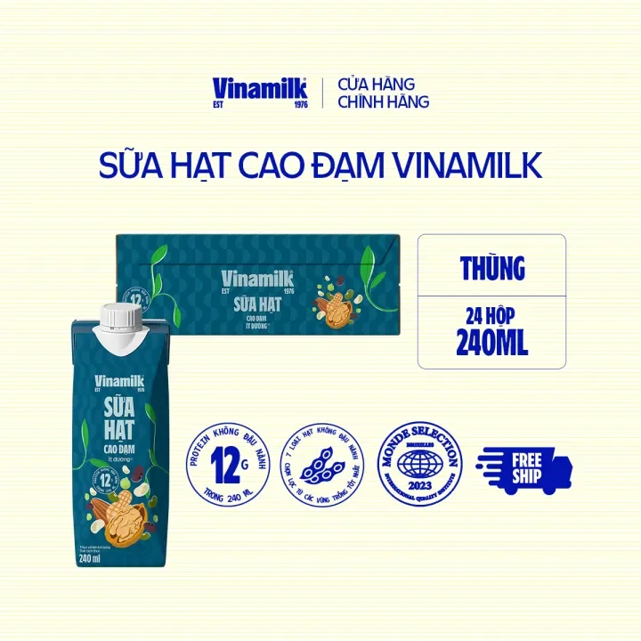 Combo Sữa hạt Vinamilk Cao Đạm Ít Đường Hộp 240ml