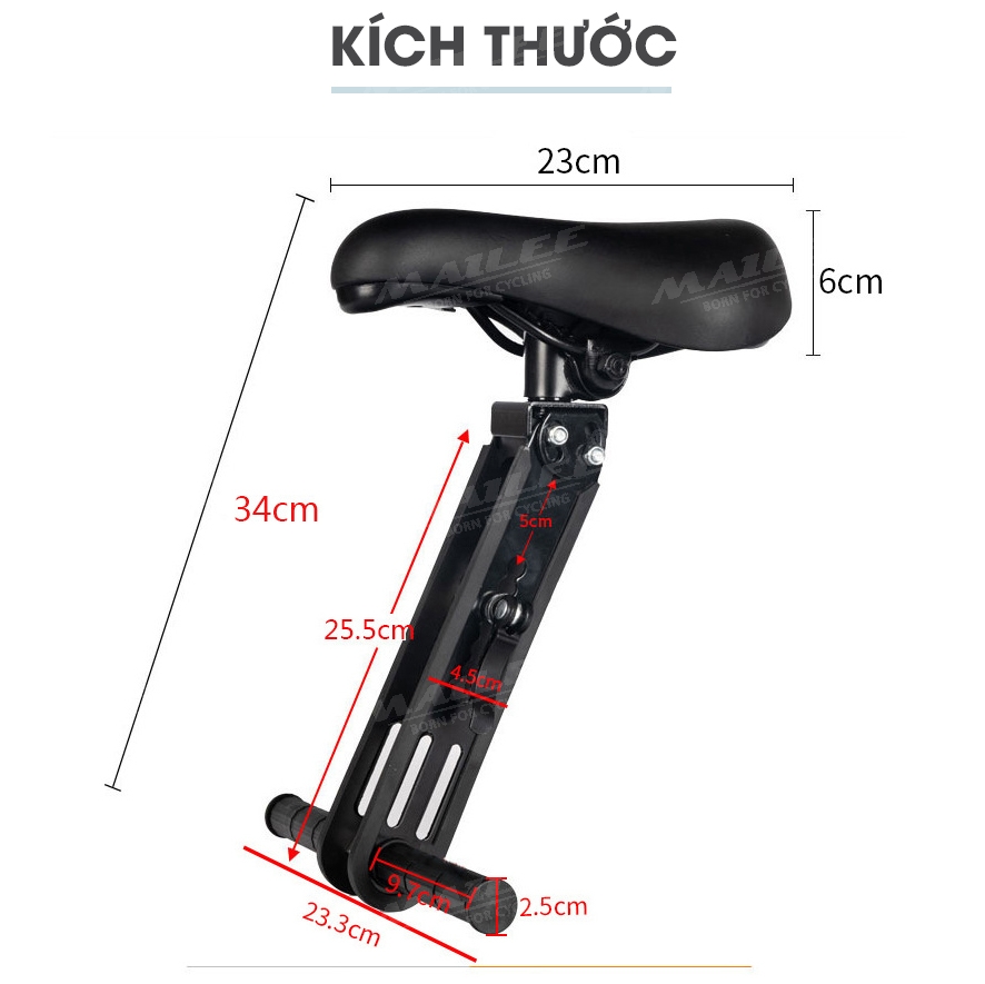 Bộ Đệm Yên Ghế Trước Xe Đạp HF06 Cho Trẻ Em Có Tay Vịn (full set) Gắn Khung Xe Đạp Chất liệu sắt có cao su chống trầy Mai Lee