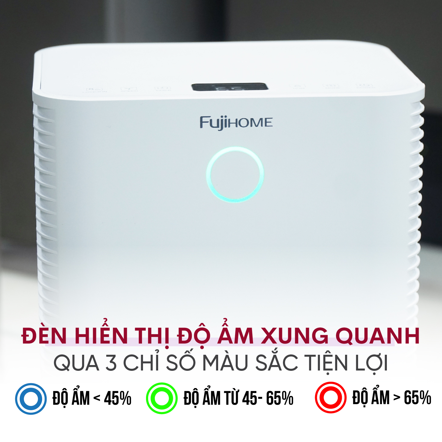 Máy hút ẩm lọc không khí 40M2 Fujihome DH12 12 Lít/ngày, màn LCD thông minh hiển thị % độ ẩm, Ionizer lọc sạch không khí- Hàng chính hãng