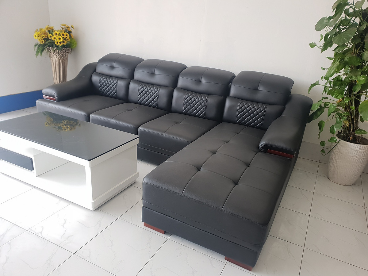 Sofa da Tundo phòng khách 2m8 x 1m8 màu đen yêu cầu màu