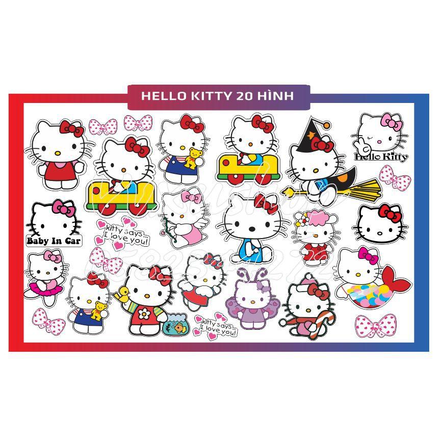 Combo 20 sticker decan Hello Kitty, decal ngoài trời không sợ mưa nắng,sticker trang trí cho bé yêu dán tại nhà