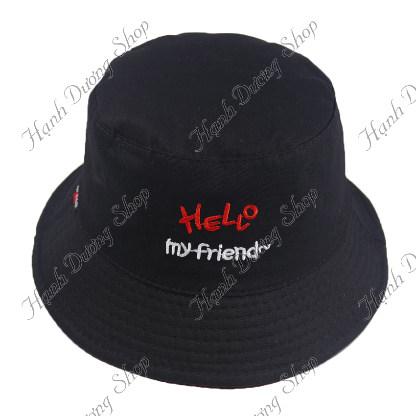 Nón bucket 2 mặt Hello My Friend mũ tai bèo nữ vành nhỏ được may với chất liệu cotton cao cấp, thoáng mát - Hạnh Dương