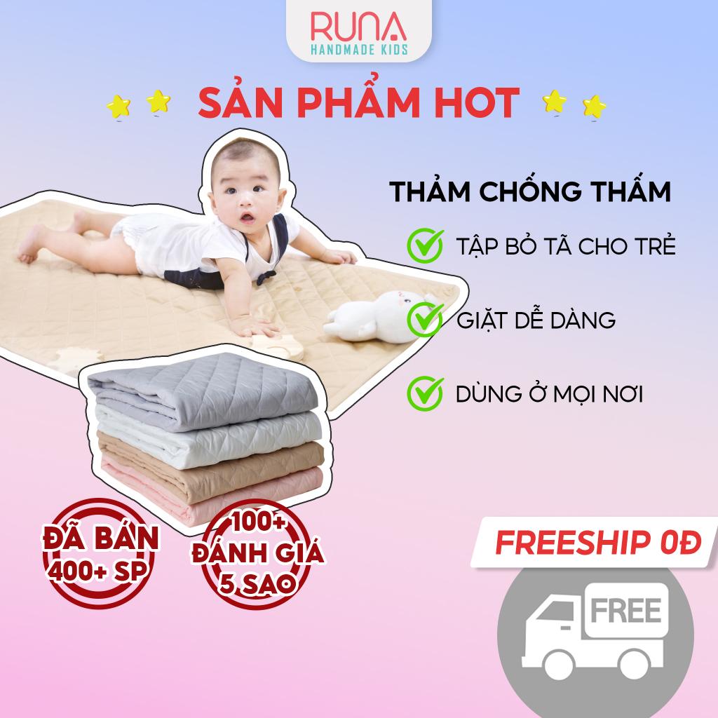 Thảm lót chống thấm cho bé RUNA KIDS Cotton Hàn 100% chần bông thấm hút tốt thoáng mát an toàn cho bé 1m6x2m