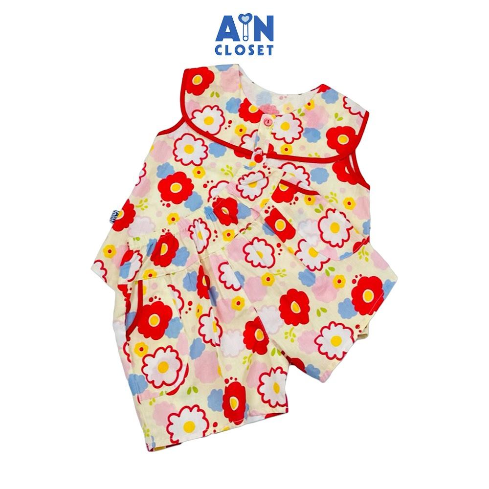 Bộ quần áo Ngắn bé gái hoạ tiết Hoa Sứ Đỏ Cotton - AICDBGIZWWAI - AIN Closet