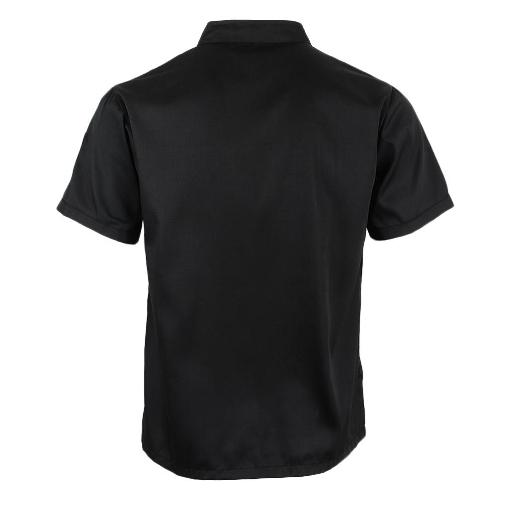 2xUnisex Chef Jackets Coat Short Sleeves Shirt Kitchen Uniforms L Black